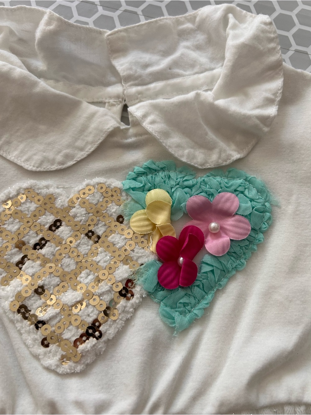 Navy Denim 3-Piece Outfit with White Floral Lace. Size 3T - Picture 4 of 11